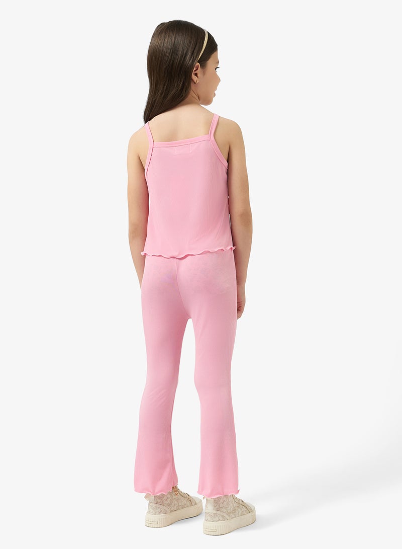 Pinata Pink Frill Strappy Top and Flare Leggings Set - Image 2